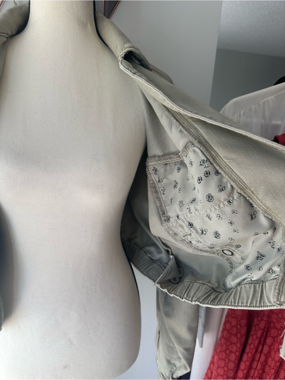 PILCRO ANTHROPOLOGIE Tidal Moto Utility Jacket Cropped Sage Green Tan Sz Medium - Picture 10 of 16